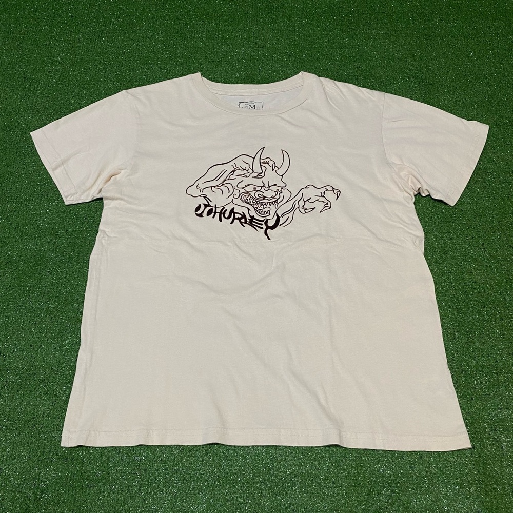 Vintage 2004 HURLEY Japan Tattoo Art T-shirt Flocked Graphic Size Medium